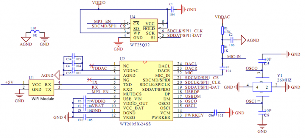 WT2605 and WiFi Module Circuit