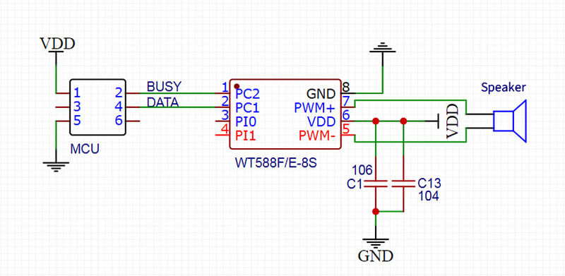 Figure 2 WT588E02B-8S One-line serial port PWM application circuit Schematic