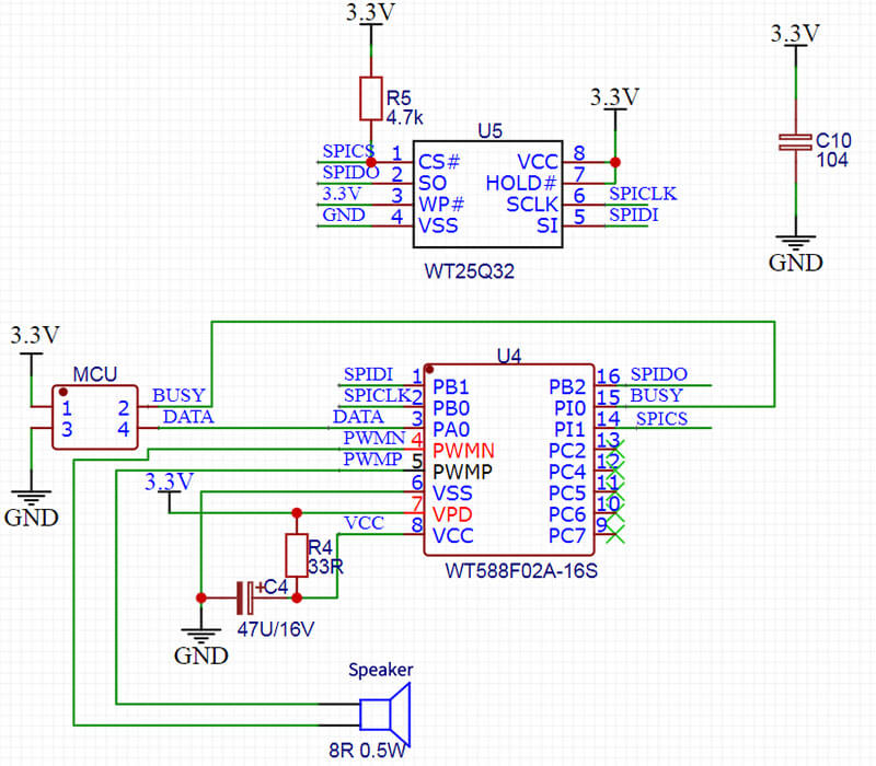 Figure 2 WT588F02A-16S One-line Serial Port PWM Output Mode Application Circuit