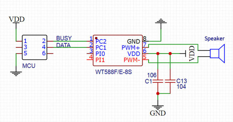 Figure 2 WT588F02A-8S One-line serial port PWM application circuit Schematic