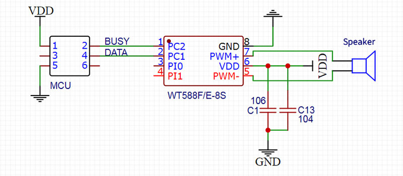 Figure 2 WT588F02B-8S One-line serial port PWM application circuit Schematic