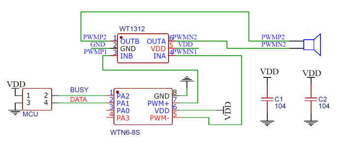 Figure 3 WTN6040-8S One-line serial port DAC Schematic