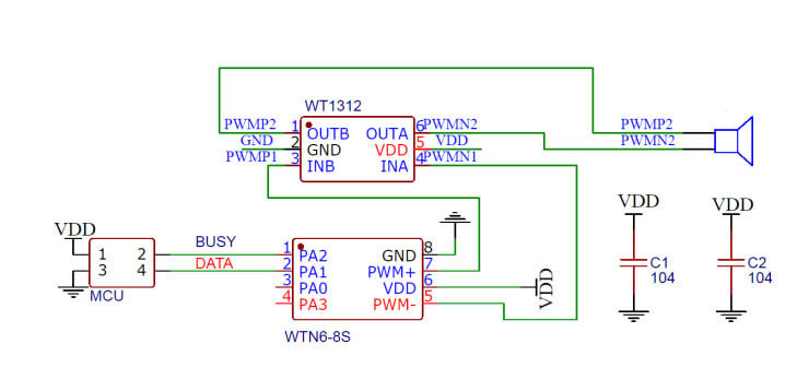 Figure 3 WTN6096-8S One-line serial port DAC Schematic