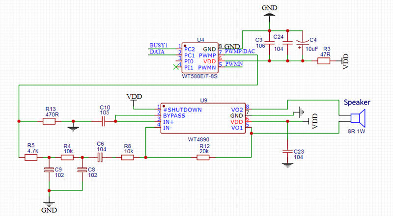 Figure 4 WT588F02A-8S One-line serial port 4890 DAC application circuit Schematic