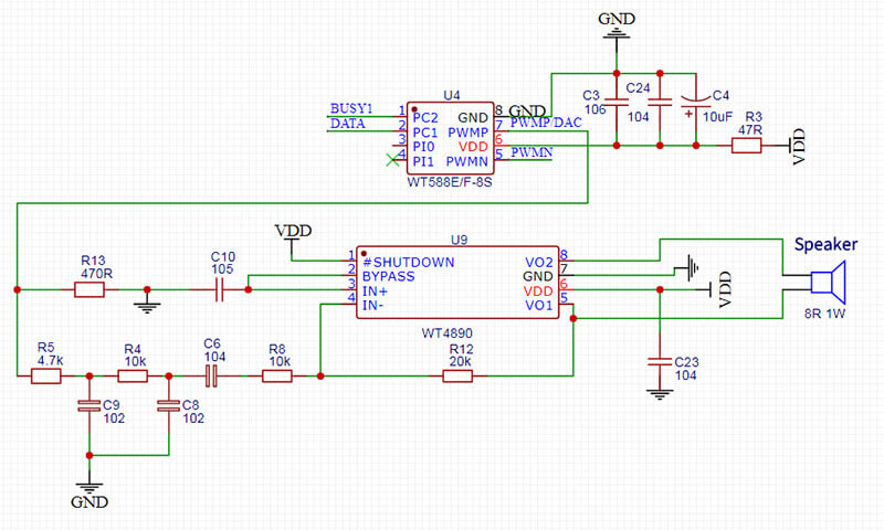 Figure 4 WT588F02B-8S One-line serial port 4890 DAC application circuit Schematic