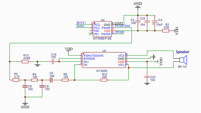 Figure 4 WT588F08A-8S One-line serial port 4890 DAC application circuit Schematic