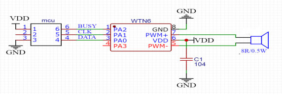 Figure 4 WTN6040-8S Two-line serial port PWM Schematic