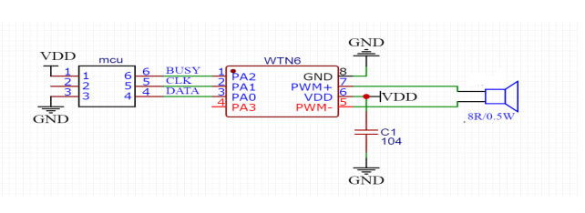 Figure 4 WTN6096-8S Two-line serial port PWM Schematic