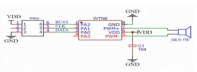 Figure 4 WTN6170-8S Two-line serial port PWM Schematic