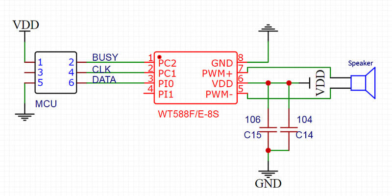 Figure 5 WT588F02A-8S Two-line serial port PWM application circuit Schematic