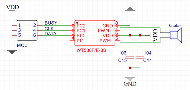 Figure 5 WT588F02B-8S Two-line serial port PWM application circuit Schematic