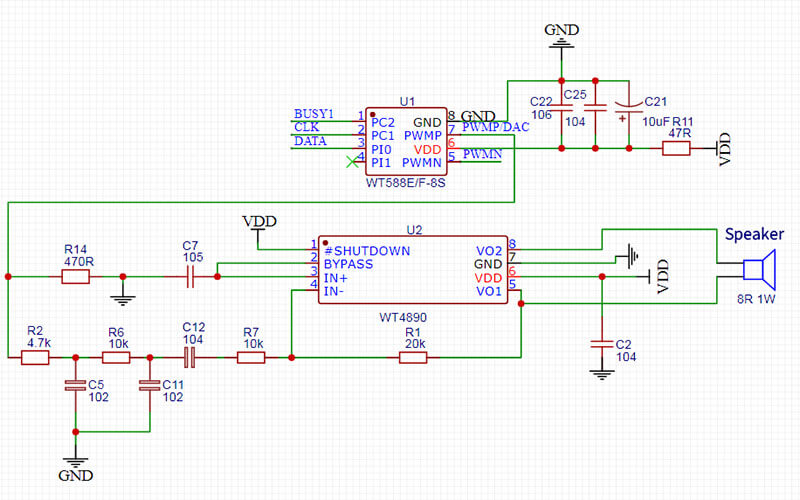 Figure 7 WT588F02B-8S Two-line serial port 4890 DAC application circuit
