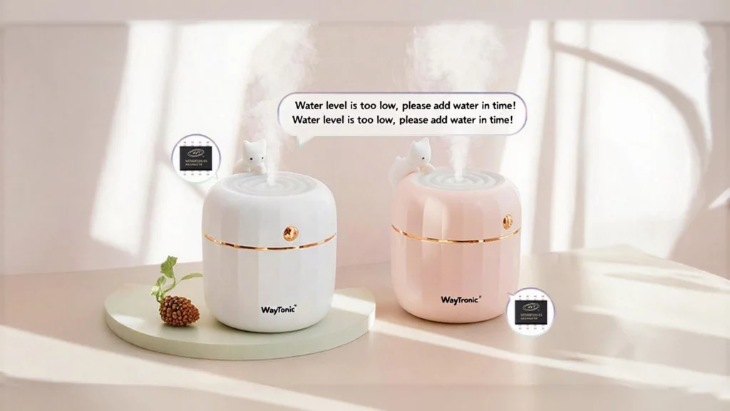 Smart humidifier with built-in WayTronic voice chip for low water level reminder